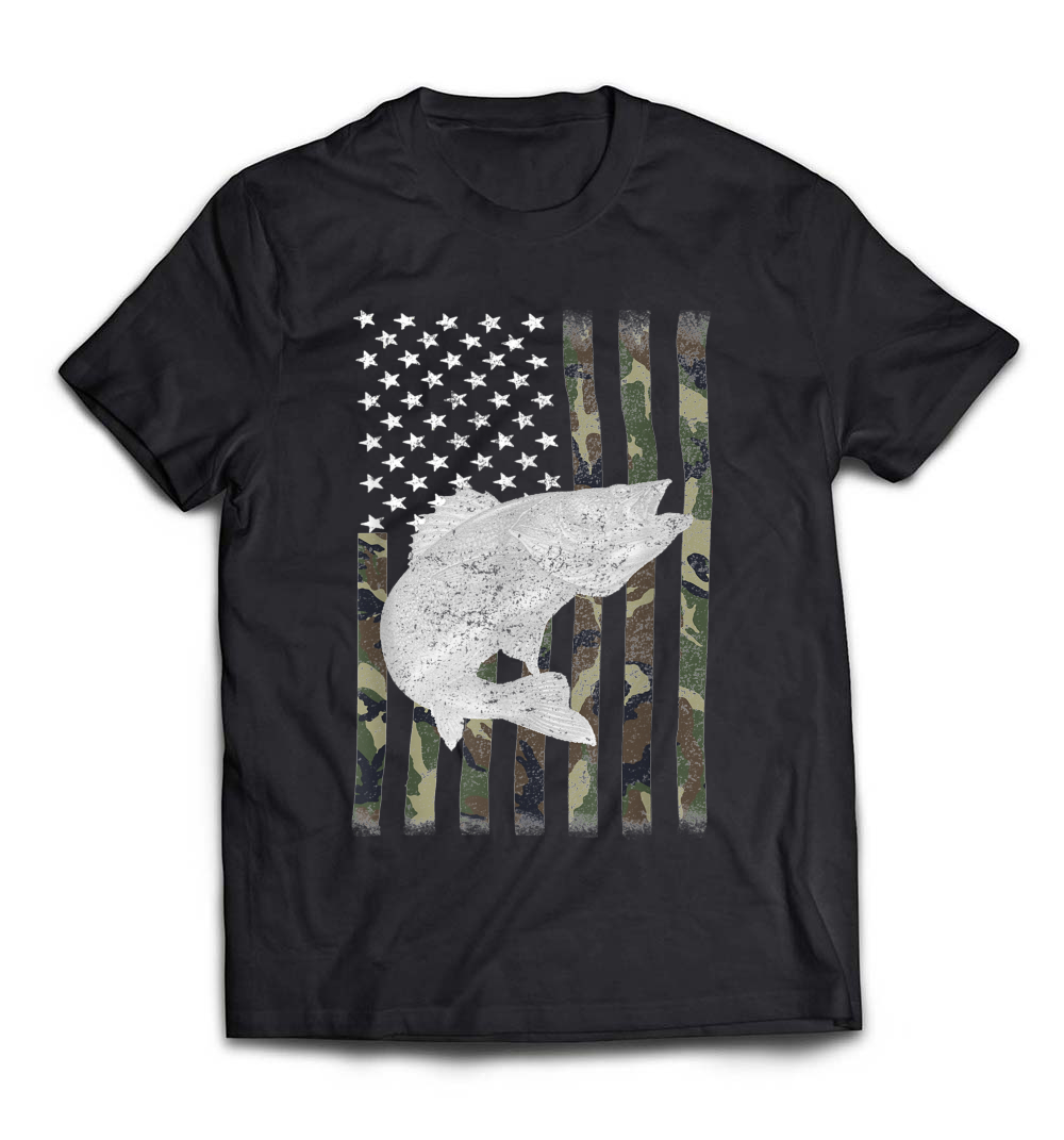 Camouflage Flag Walleye Fishing Angler T-Shirt: A Must-Have for Fishing Enthusiasts